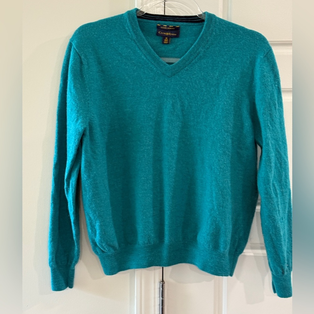 Club Room 100% Wool Turquoise V-Neck  
Sweater Medium Preppy Colorful Hidden Gem